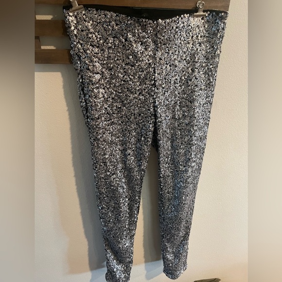 RARE H&M Sequin Trousers Pants Leggings Black and Silver Size 4 - Picture 1 of 4